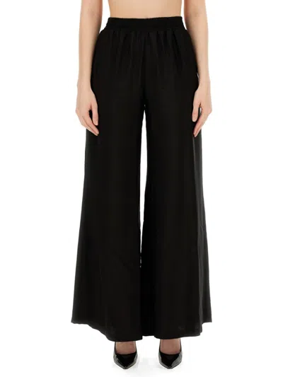 Fabiana Filippi Black Wide Leg Pants With Relaxed Fit And Elastic Waistband In Blue
