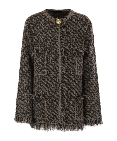 FABIANA FILIPPI FABIANA FILIPPI CREWNECK FRINGED TWEED JACKET