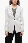 Fabiana Filippi Blended Wool Blazer With Shimmer Ribbed Cuffs In Grey
