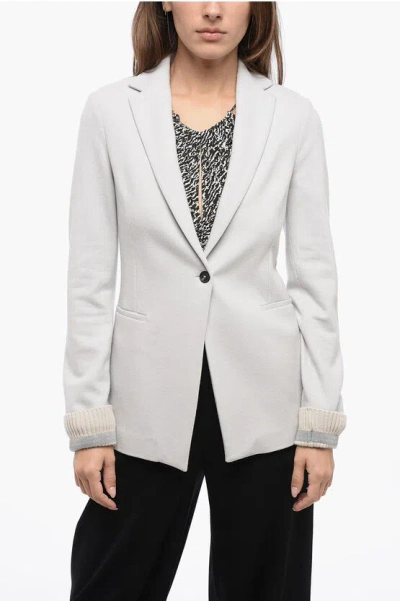 Fabiana Filippi Blended Wool Blazer With Shimmer Ribbed Cuffs In Grey