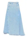 Fabiana Filippi Blue Denim Flared Midi Skirt In Blue