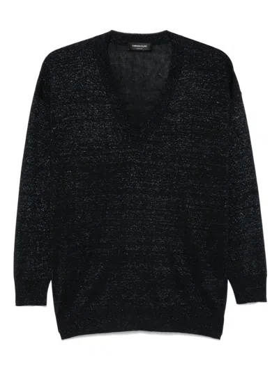 FABIANA FILIPPI BLUE LINEN BLEND V-NECKED SWEATER