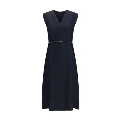 Fabiana Filippi V-neck Belt Midi Dress In Blue