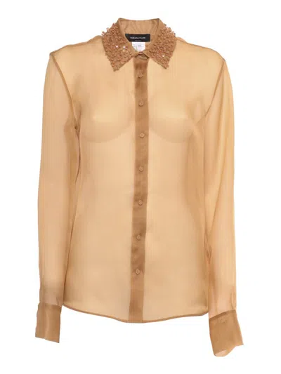 Fabiana Filippi Organza Basic Shirt With Galassia Embroidered Collar In Brown