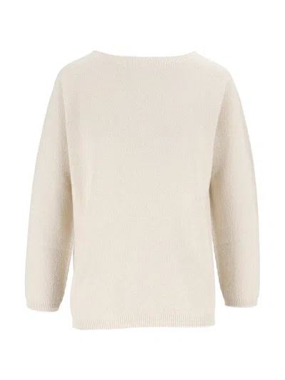 Fabiana Filippi Boat Neck Platinum Lurex Knit Sweater In White