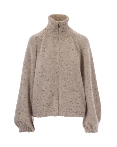 Fabiana Filippi Beige Textured Mock Collar Jacket In Neutral