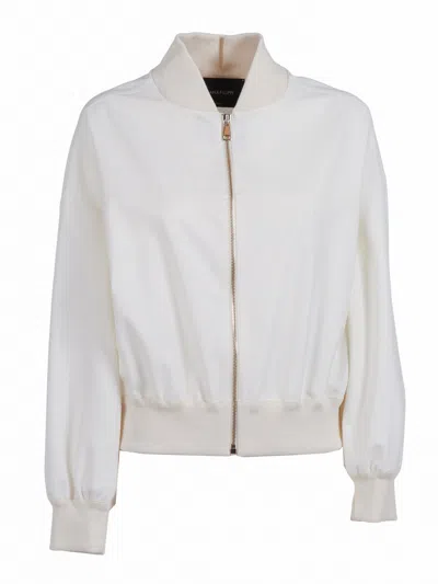 Fabiana Filippi Bomber Collo Alto In Frescolana Tecnico, Finiture In M In White