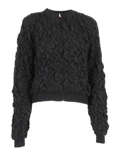Fabiana Filippi Bomber In Mohair Lavorazione Goffrata Color Nero In Black