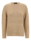 Fabiana Filippi Crew Neck Knit Sweater With Textured Insert In Neutral