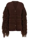 Fabiana Filippi Fringed Knit Cardigan Ribbed Hem In Brown