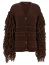 Fabiana Filippi Fringed Knit Cardigan Ribbed Hem In Brown