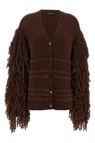 Fabiana Filippi Bouclé Fringed Cardigan In Brown