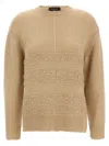 Fabiana Filippi Crew Neck Knit Sweater With Textured Insert In Neutral