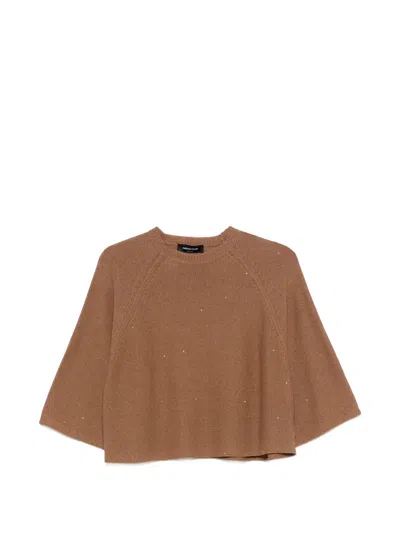 Fabiana Filippi Boxy Cotton And Linen Sweater With Subtle Luminous Accents In Brown