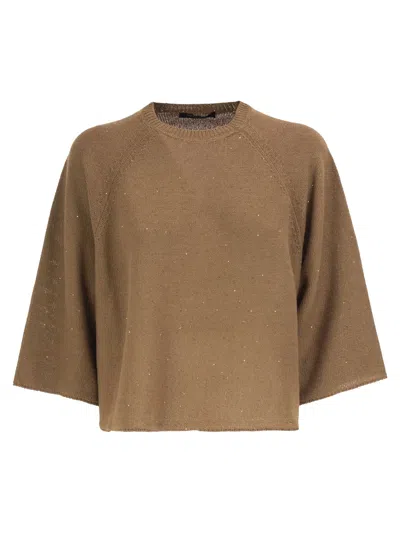 Fabiana Filippi Boxy Cotton And Linen Sweater With Subtle Luminous Accents In Brown