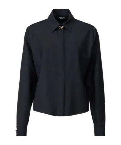 Fabiana Filippi Virgin Wool Stretch Shirt With Zama Jewel Detail In Blue