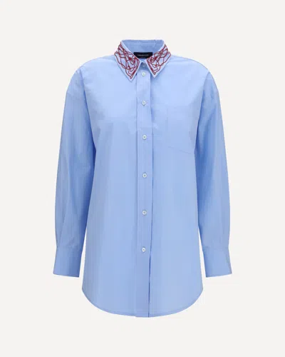 Fabiana Filippi Boyfriend Poplin Shirt With Embellished Collar In Blue