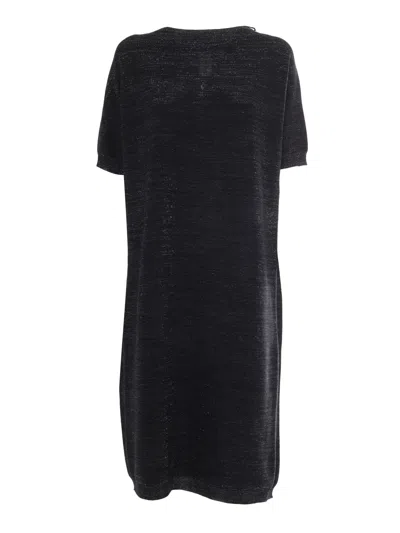Fabiana Filippi Brilliant Cotton Short Sleeve Boatneck Knit Dress In Black