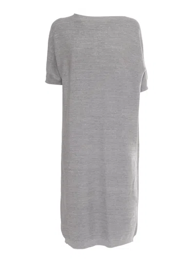 Fabiana Filippi Brilliant Cotton Short Sleeve Boatneck Knit Dress In Grey