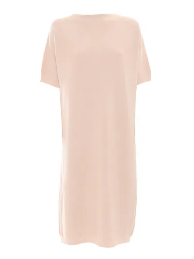 Fabiana Filippi Brilliant Cotton Short Sleeve Boatneck Knit Dress In Pink