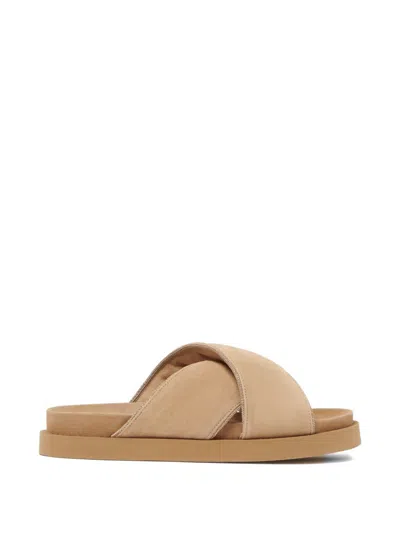 Fabiana Filippi Flat Suede Sandals With Crossed Straps In Multi