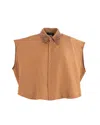 Fabiana Filippi Cropped Blouse With Embroidered Collar And Button-down Front In Brown