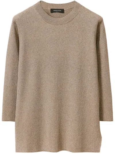 FABIANA FILIPPI BROWN COTTON BLEND CREWNECK SWEATER