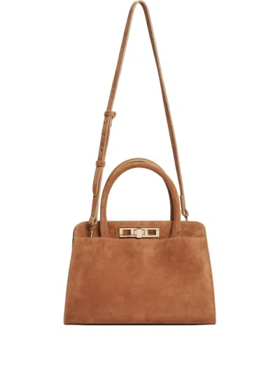 Fabiana Filippi Suede Leather Tote Bag With Adjustable Strap In Brown