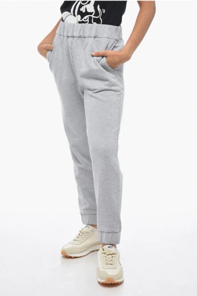 Fabiana Filippi Brushed Cotton Sweatpants With Rhinestoned Detail In Grey
