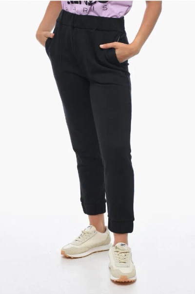Fabiana Filippi Brushed Cotton Sweatpants With Rhinestoned Detail In Black