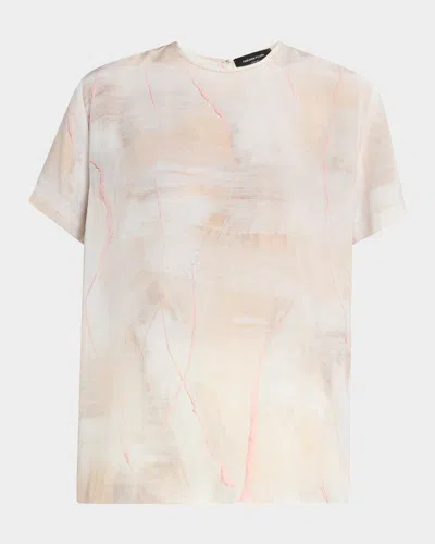 Fabiana Filippi Brushed-print Silk Crepe De Chine T-shirt In Neutral
