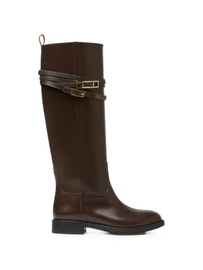 Fabiana Filippi Buckle-strap Leather Knee-high Boots In Brown