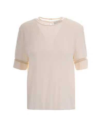 Fabiana Filippi Short Sleeved Embellished Detail T-shirt In Neutral