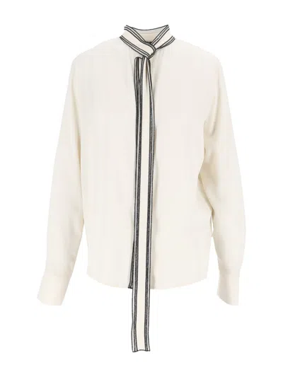 Fabiana Filippi Butter Crepe De Chine Bow Blouse In White
