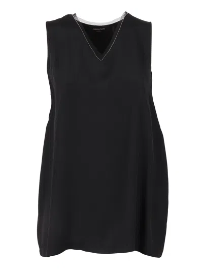 Fabiana Filippi Canotta Scollo V In Enver Satin Con Bordo Tulle,filo D In Black