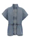Fabiana Filippi Marbled Denim Cape With Adjustable Drawstring In Blue