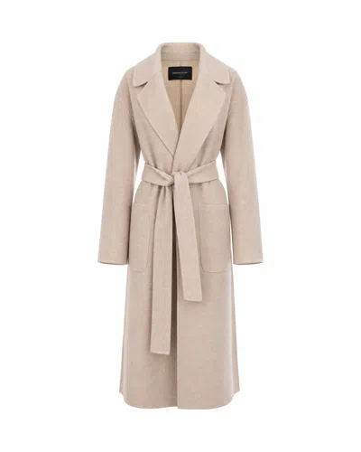 Fabiana Filippi Beige Long Belted Wool Wrap Coat In Neutral
