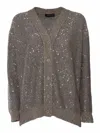 Fabiana Filippi Sequin Cotton Ribbon V Neck Cardigan In Brown