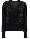Fabiana Filippi V-neck Wool Blend Cardigan With Front Sequins Detail In Black