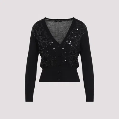 Fabiana Filippi Virgin Wool Cardigan Sequin Embellishments In Black