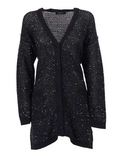 Fabiana Filippi Cardigan Oversize In Fettuccia Cotone Punto Brillante In Blue
