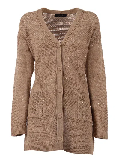 Fabiana Filippi Cardigan Oversize In Fettuccia Cotone Punto Brillante In Brown