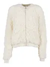 Fabiana Filippi Mohair Bomber Jacket With Embossed Butter-colored Workmanship In White