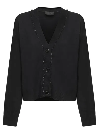 Fabiana Filippi Sequin-trim Cotton Cardigan In Black