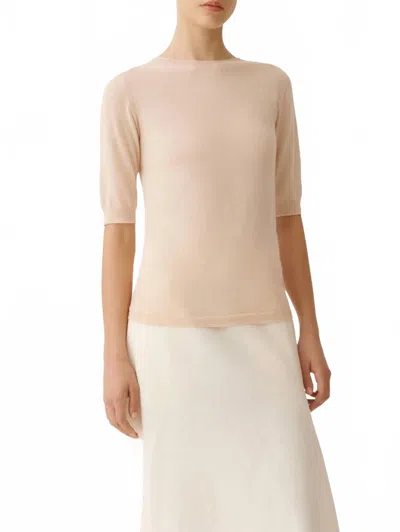 Fabiana Filippi Cashmere Blend Short Sleeve Crewneck Sweater In Blush Pink In Neutral