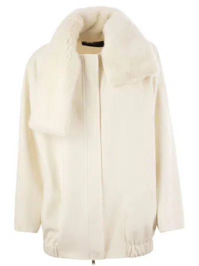 Fabiana Filippi Cashmere Caban With Fur Collar In Neutral