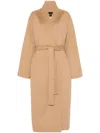 Fabiana Filippi Waist Belted Long Length Shawl Collar Coat In Neutrals