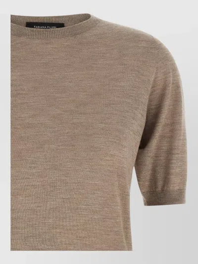 Fabiana Filippi Cashmere Silk Ribbed Crewneck Short-sleeve Sweater In Brown