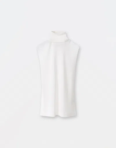 Fabiana Filippi Cashmere Silk Turle Neck Sleeveless Sweater In White