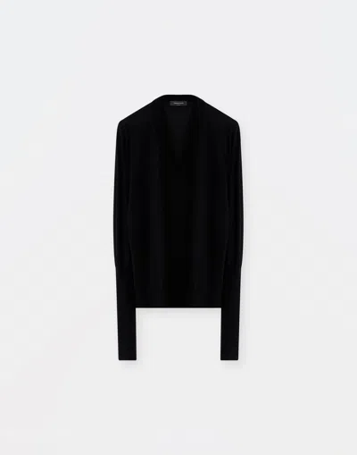 Fabiana Filippi Cashmere Silk V Neck Sweater With Turn Up Cuff In Black